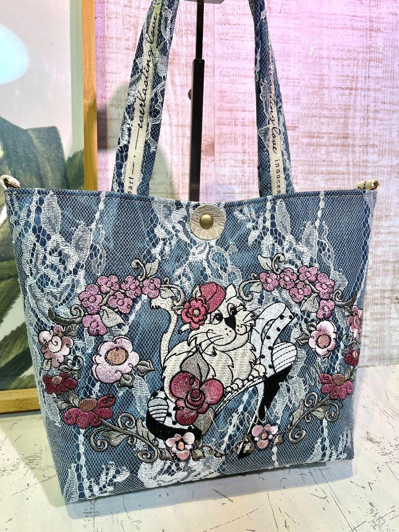 ロラライハリス♡ブルーWレースデニム♡刺繍のミニバッグ♡