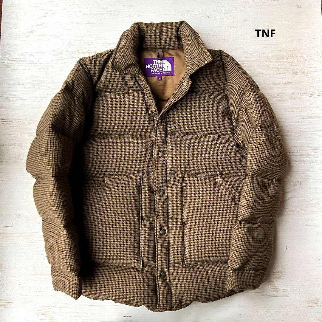 TNFパープルレーベル ウールツイルストレッチシャツダウンコート千鳥柄M ☆美品