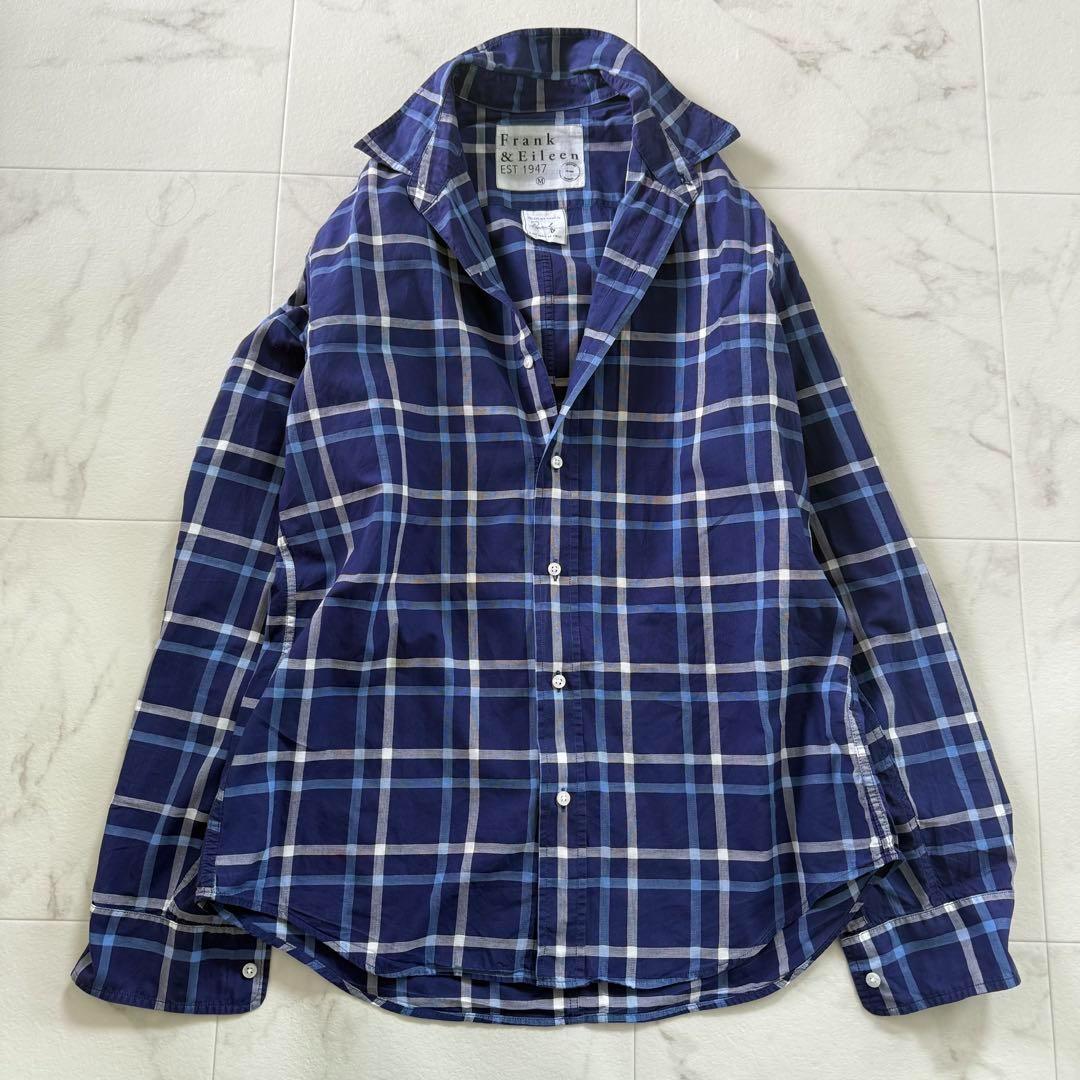 美品 フランクアンドアイリーン PAUL シャツ チェック M ブルー コットン