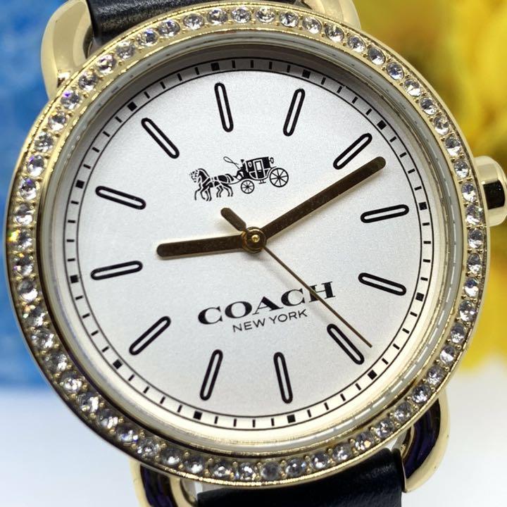 COACH スワロフスキー 美品 新品電池です nAdbN-m13577642940 コーチ レディース腕時計 お得高品質