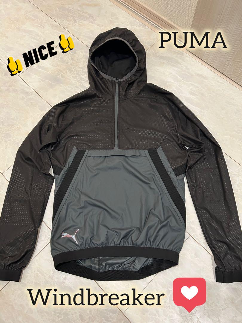 美品】PUMA フード付きウィンドブレーカー ブラック - メルカリ
