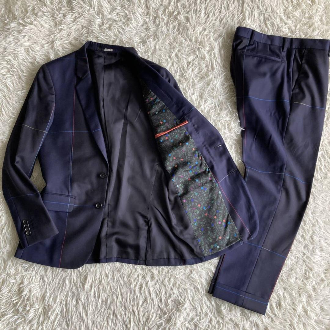 【極美品】定価１１万　ポールスミス　近年モデル　ネイビーブラックペーンスーツ　Ｍ