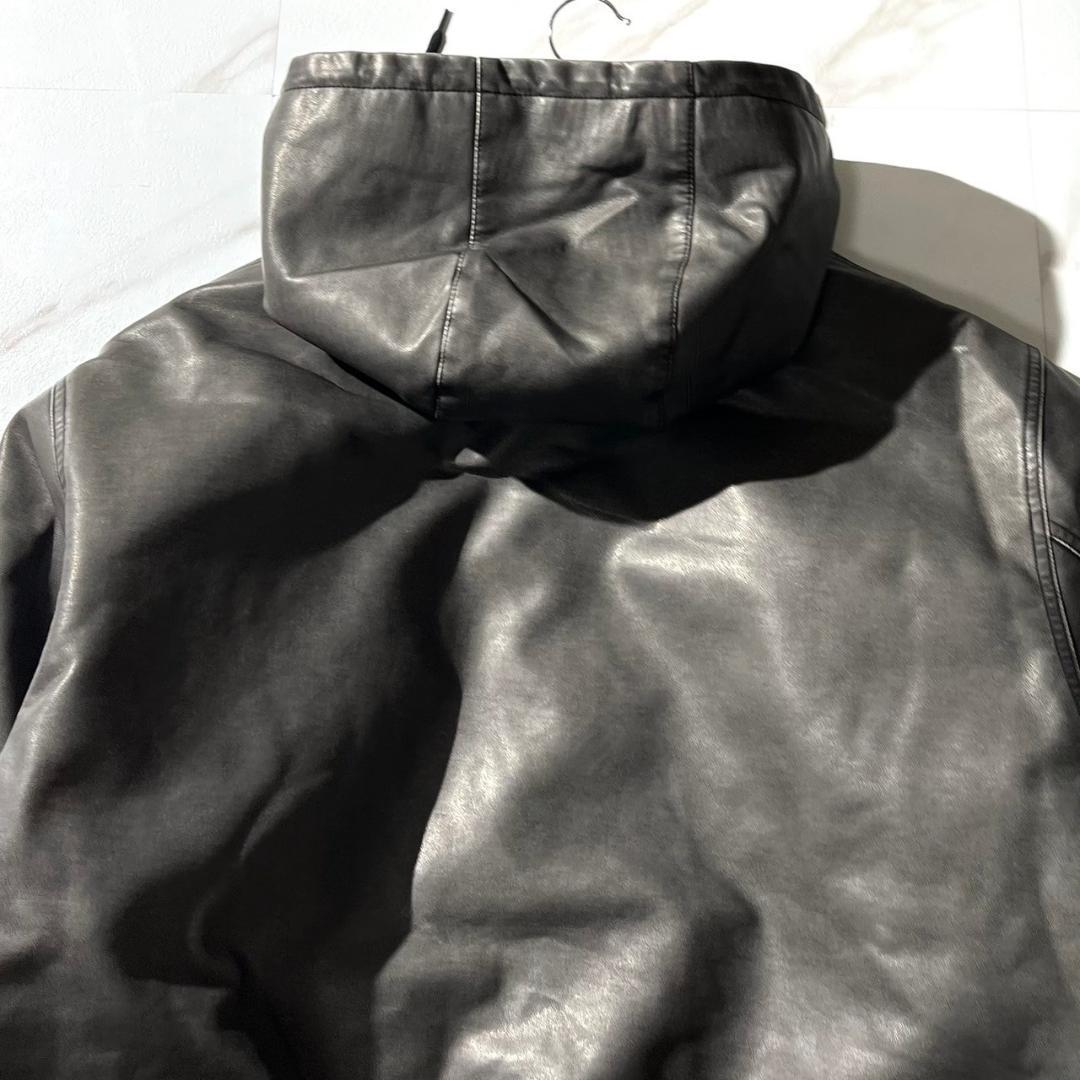 未使用　24aw　WHITELAND　レザー　フーディ　キルティング　加工