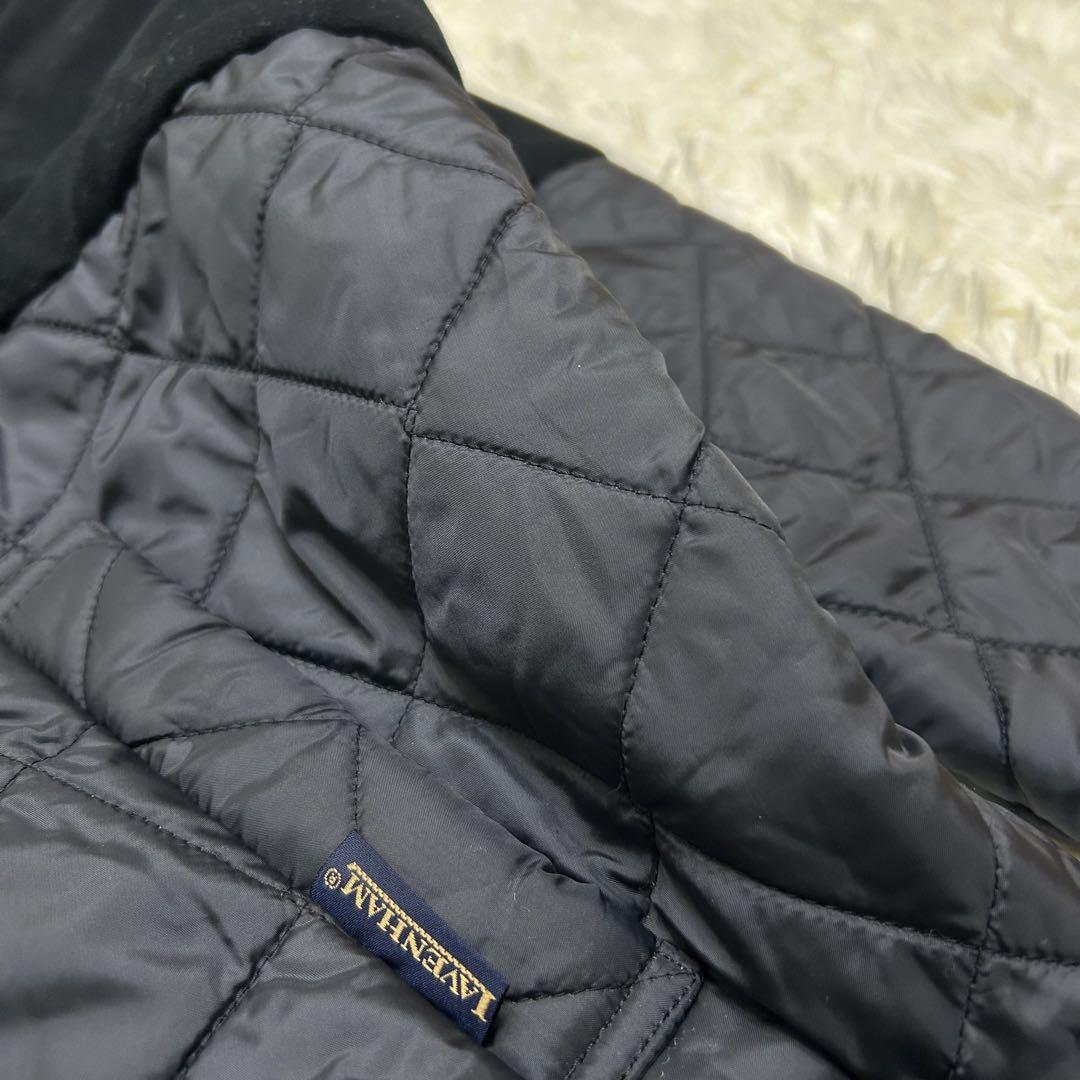美品✨ラベンハム 切替 キルティング レオパード ノーカラーコート 36 黒