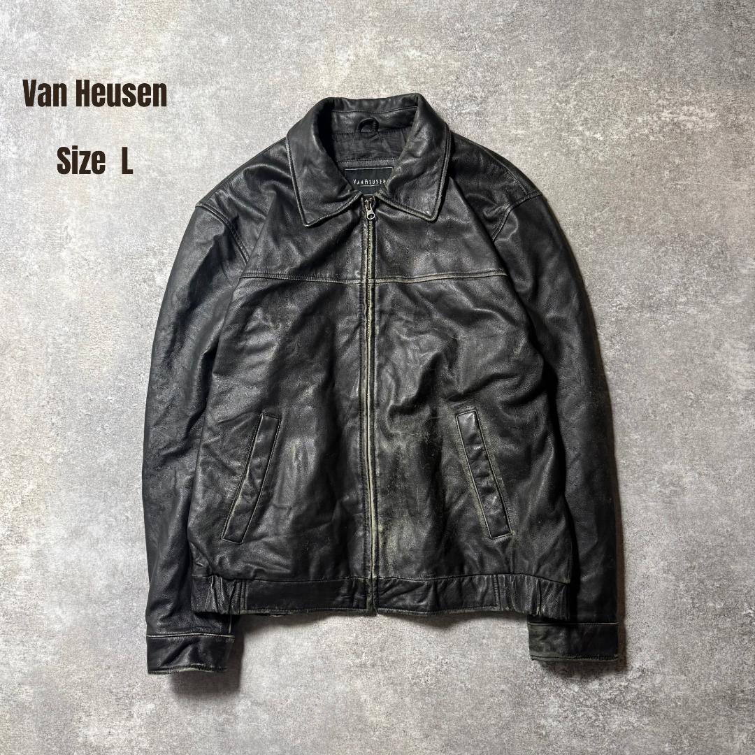 Van Heusen L 黒 本革 レザージャケット フェード90sL VINTAGE