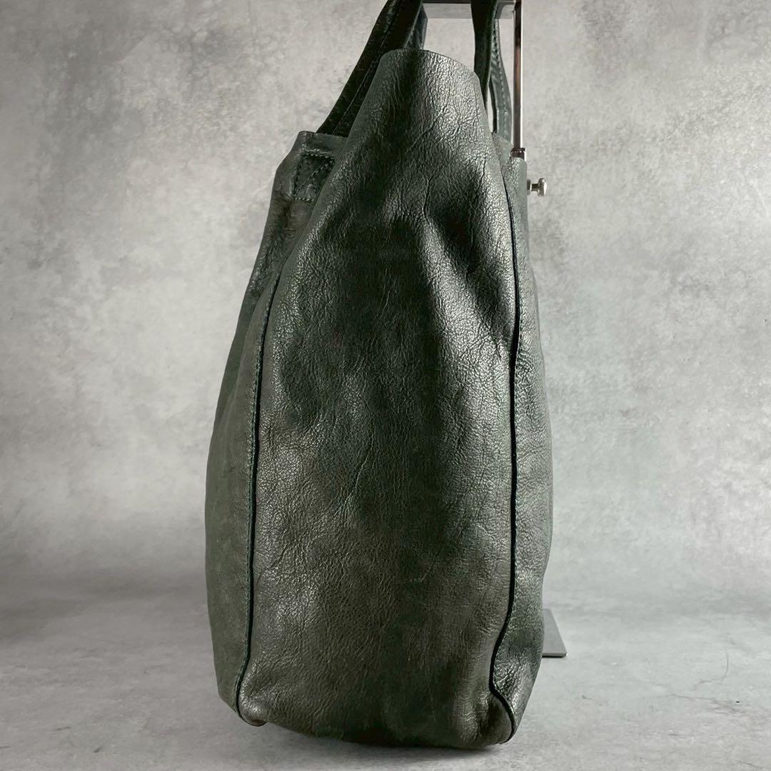 極美品 ドルチェ&ガッバーナ トートバッグ ヴィンテージ加工 シボ革 グリーン