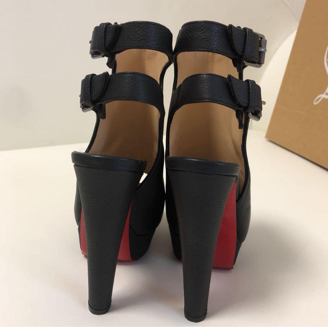Louboutinブラックオープントゥブーティ本革ルブタン