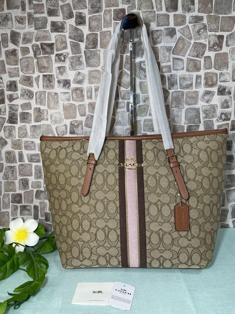 COACH コーチ シグネチャー ブラウン ストライプ ピンク