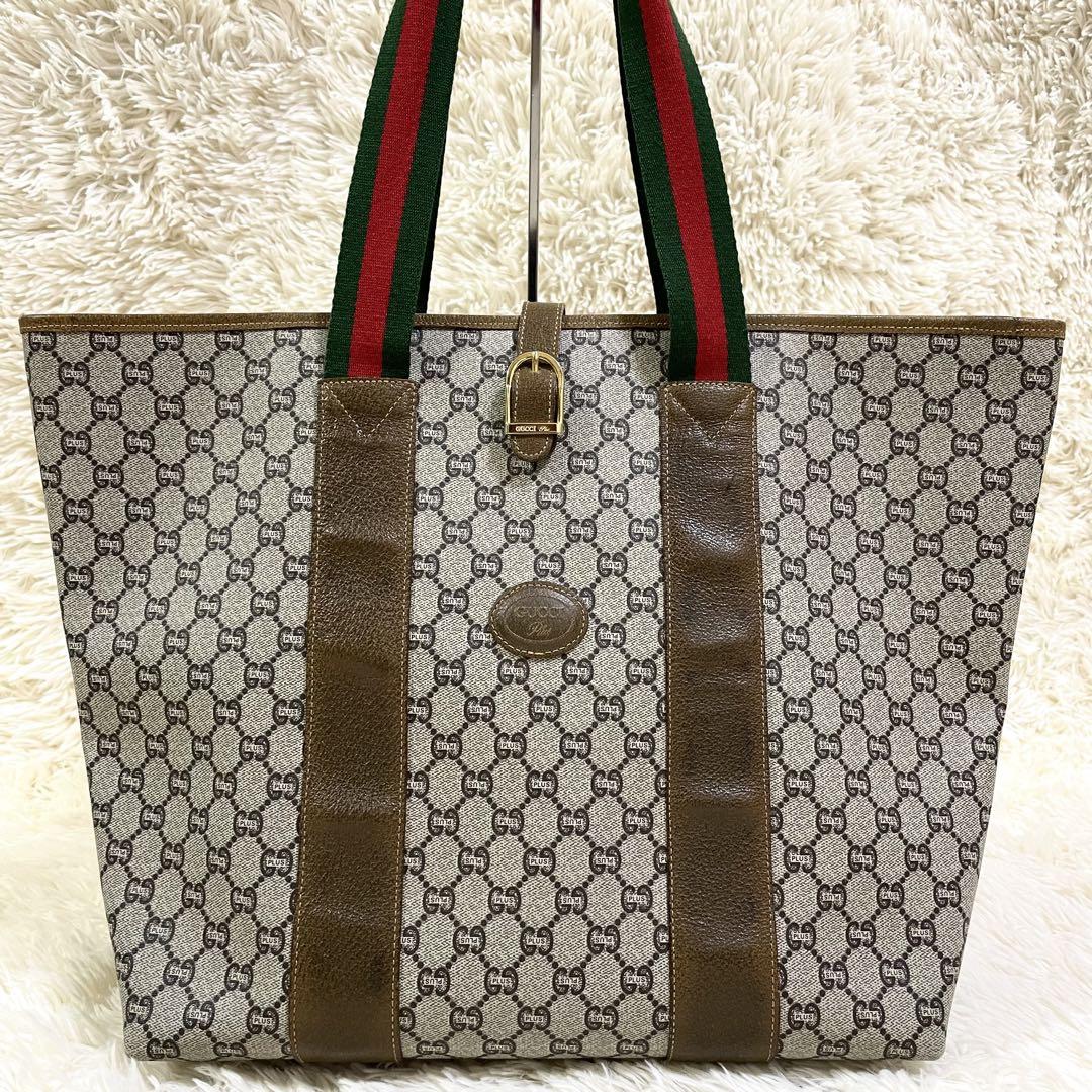 【美品】GUCCI  GGプラス トートバッグ PVC ヴィンテージ　シェリー