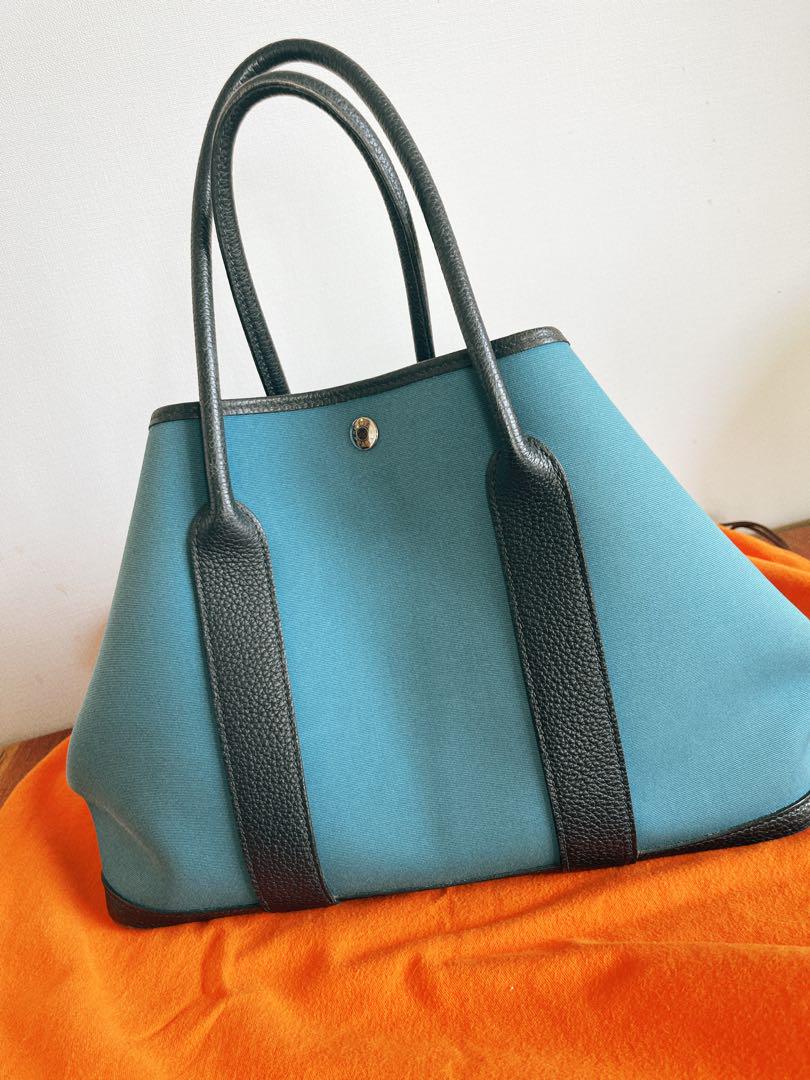エルメス HERMES ガーデンパーティ PM ブルー トートバッグ キャンパス
