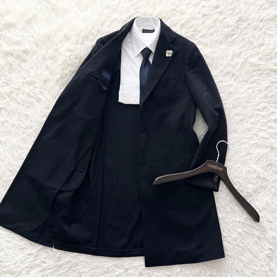 LARDINI ネイビー ヘリンボーン チェスターコート サイズ46