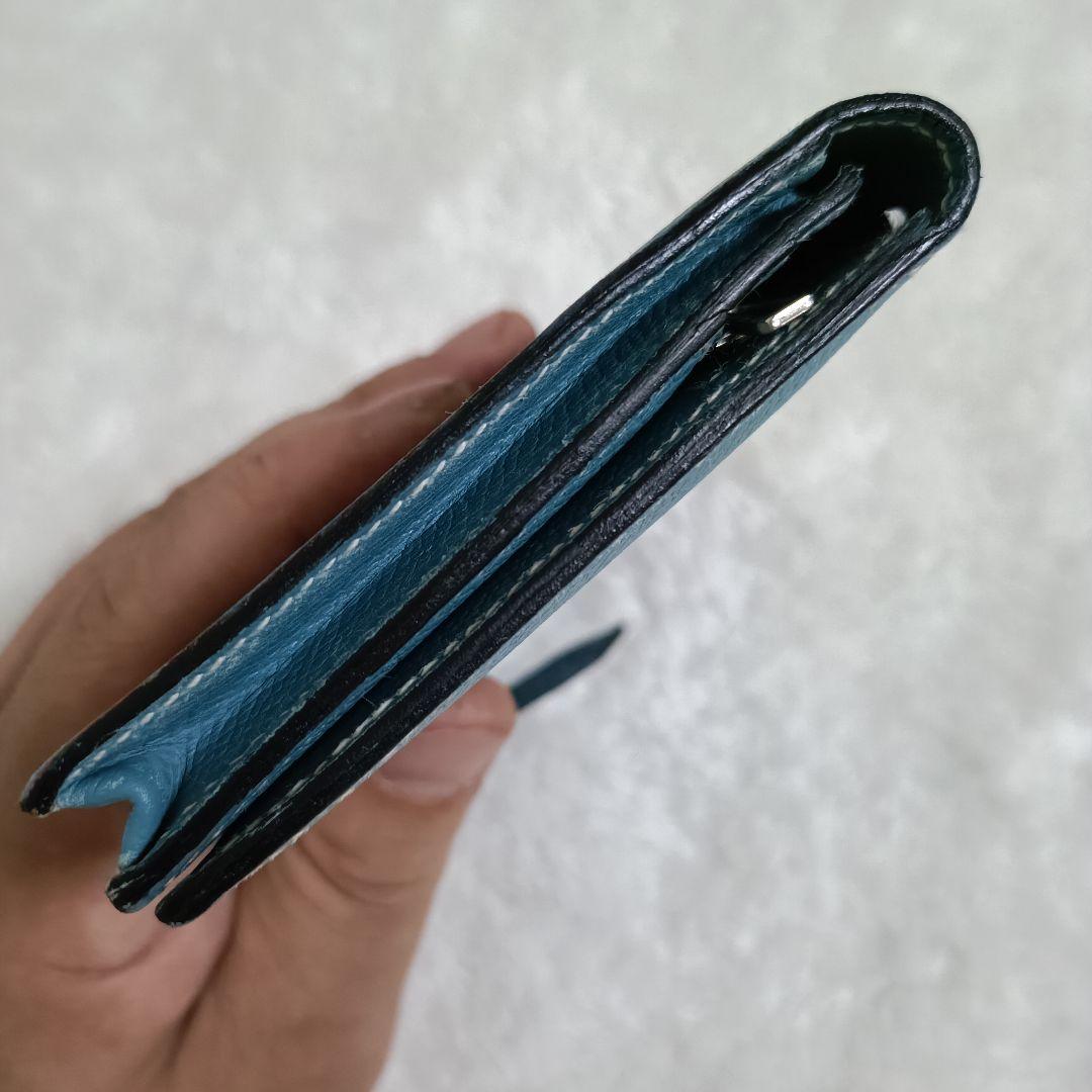 (美品)HERMES エルメス ベアンスフレ 長財布 二つ折りブルージーン 水色