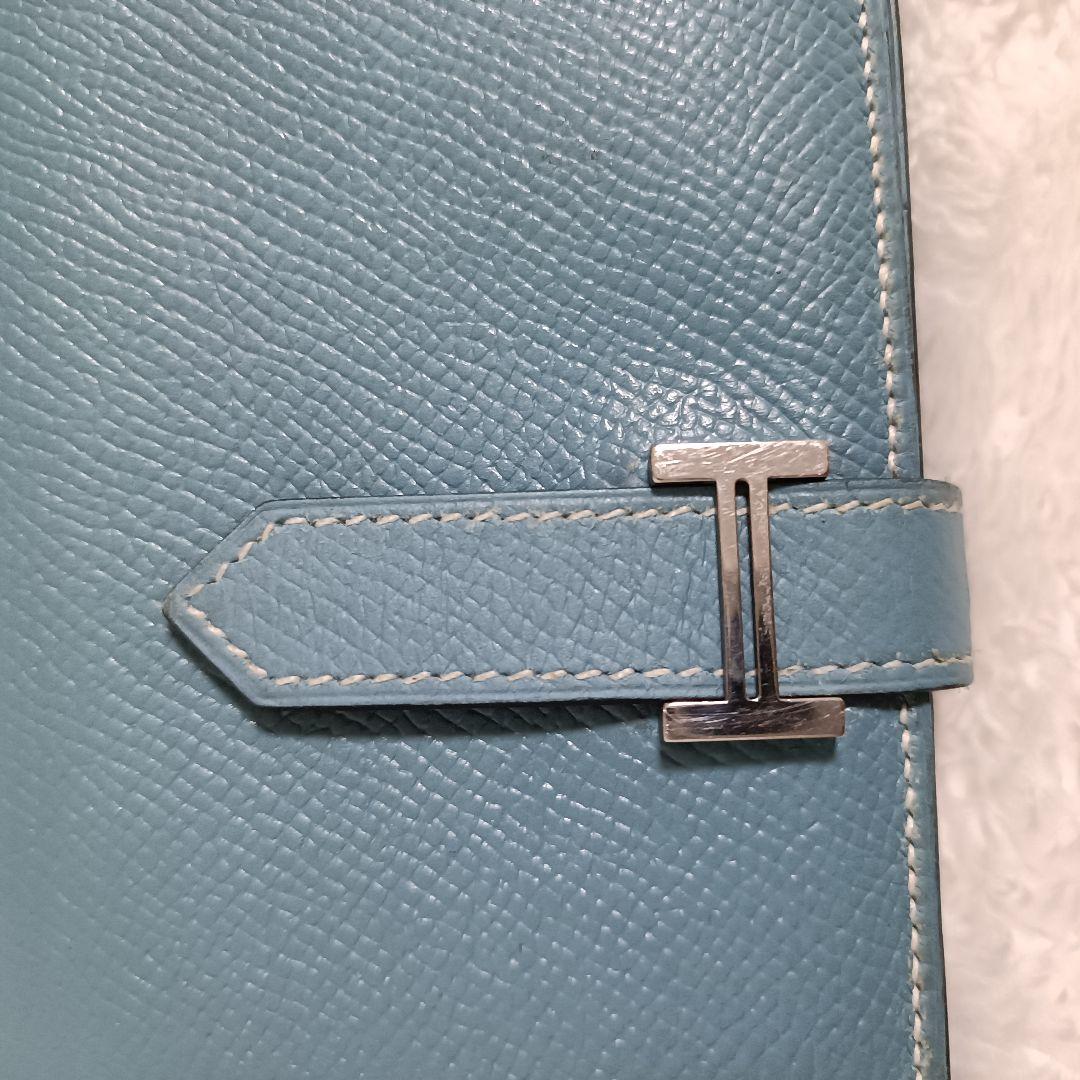 (美品)HERMES エルメス ベアンスフレ 長財布 二つ折りブルージーン 水色