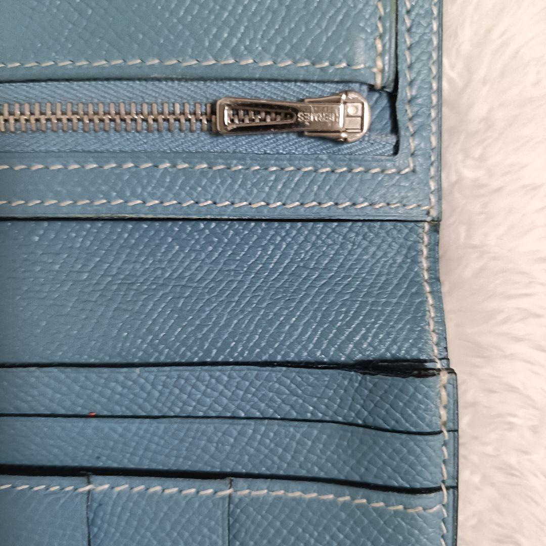 (美品)HERMES エルメス ベアンスフレ 長財布 二つ折りブルージーン 水色
