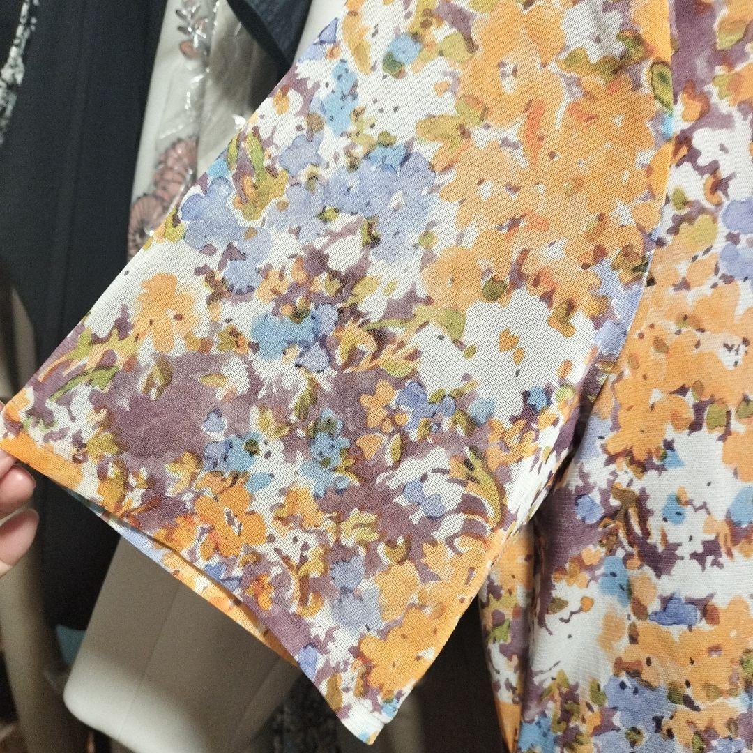 Leilian☆未使用size13+ 花柄ワンピース 半袖 ウエストリボン付き