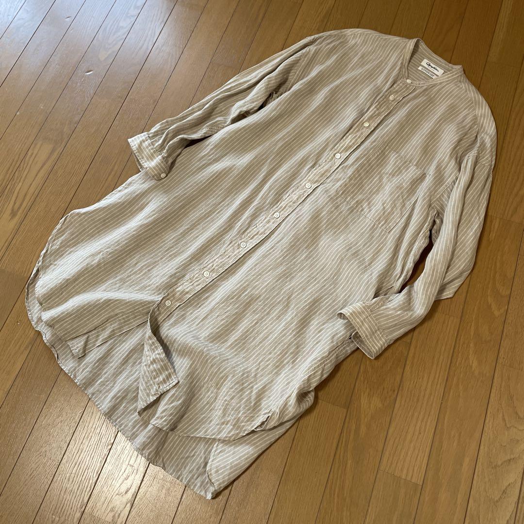 美品 GYMPHLEX リネンワンピース バンドカラー 長袖 オーバーサイズ