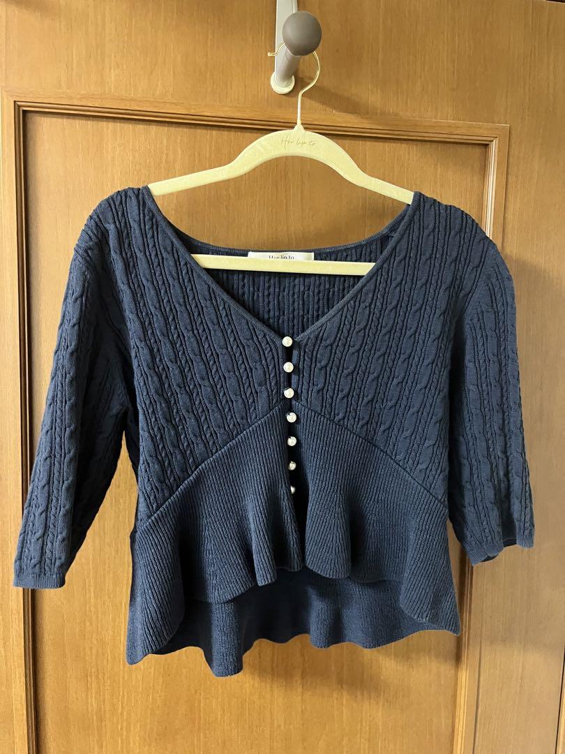 全品特価 Herlipto Cropped Pearl Cardigan （NAVY）