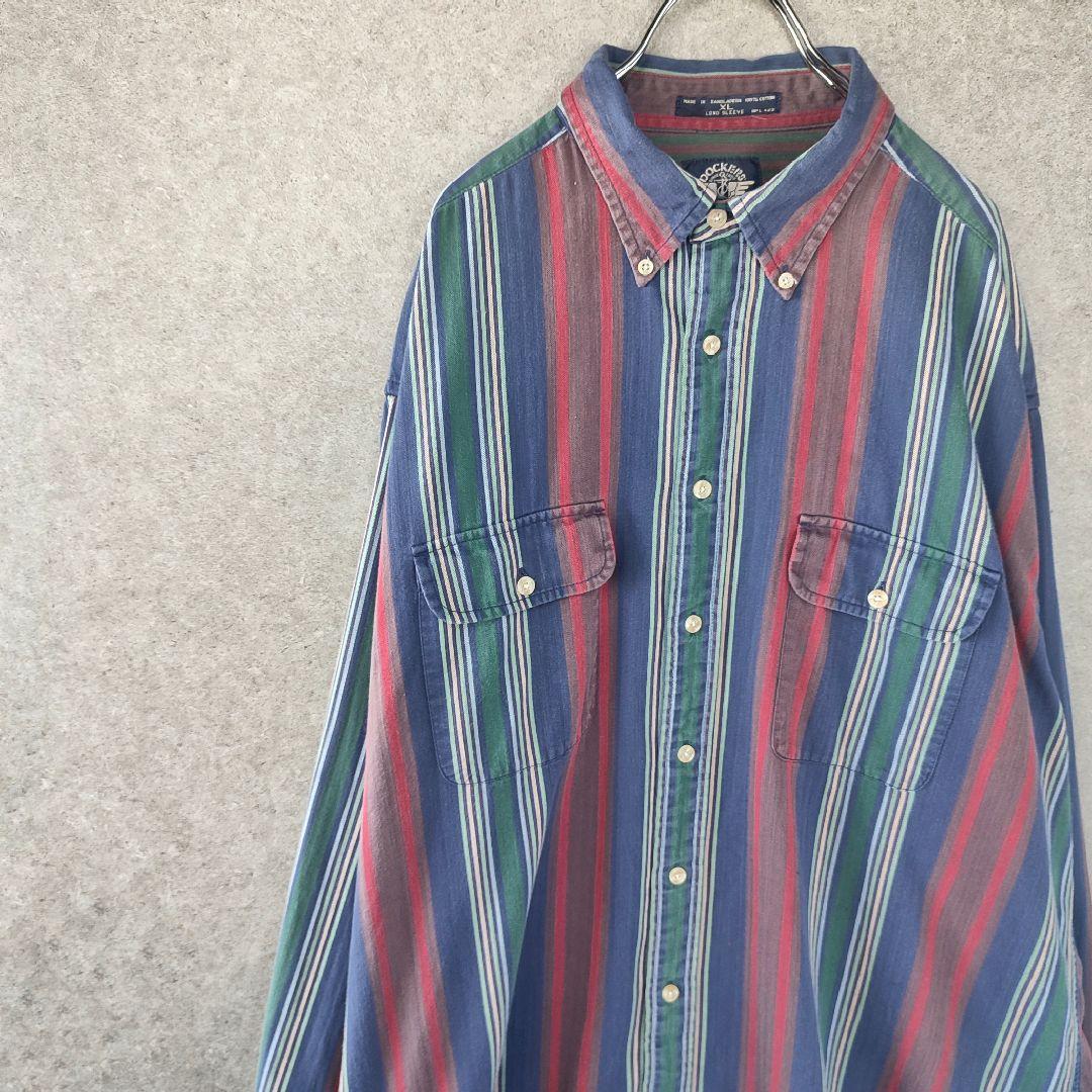 【DOCKERS ストライプコットンシャツXLフェード感】古着レトロヴィンテージ