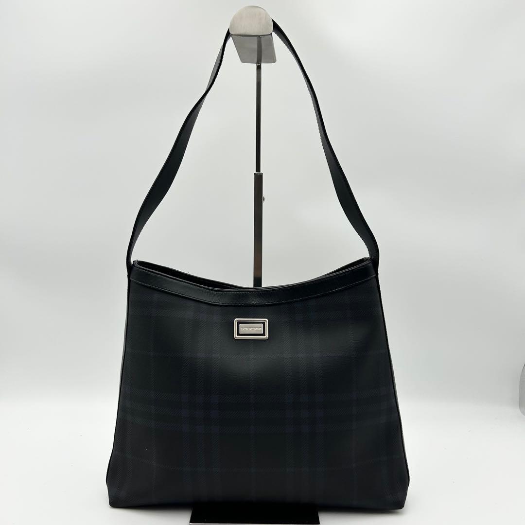 希少✨ バーバリー ワンショルダー シャドーチェック ネイビー PVC レザー
