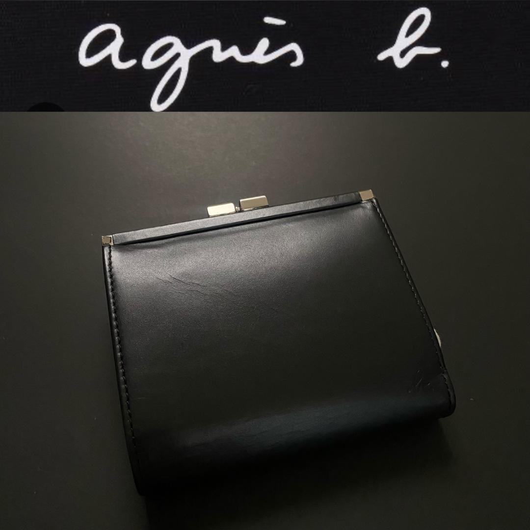 2194 27 500円 アニエスべー 二つ折り財布 がま口 黒Agnes b