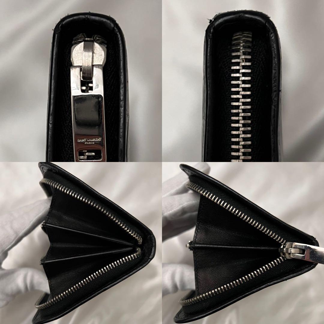 ✨極美品✨サンローラン　長財布　クロコ型押しレザー　ラウンドジップ　ブラック