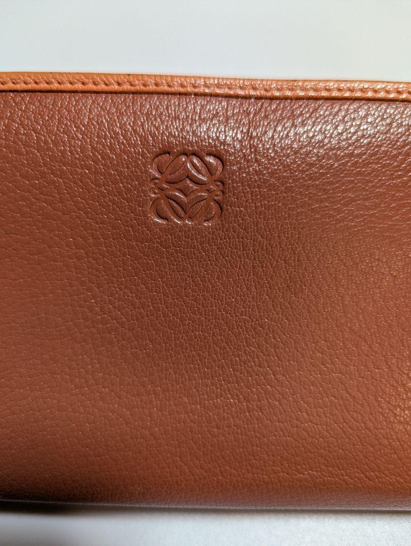 【美品】LOEWEアナグラム柄レザー ラウンドファスナーバイカラーブラウン