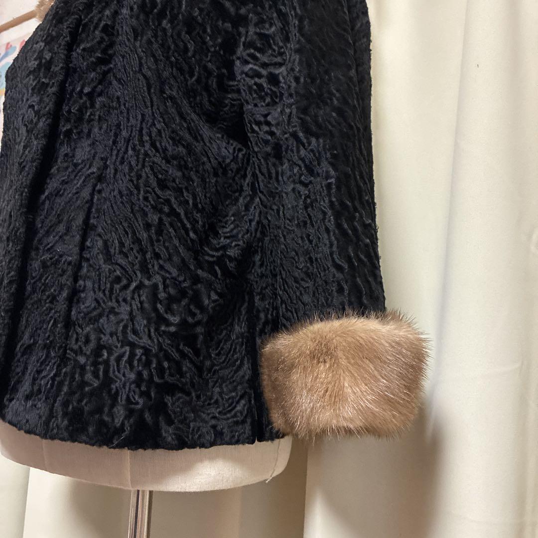 1950s-60sヴィンテージ黒ラムウールミンクファー襟