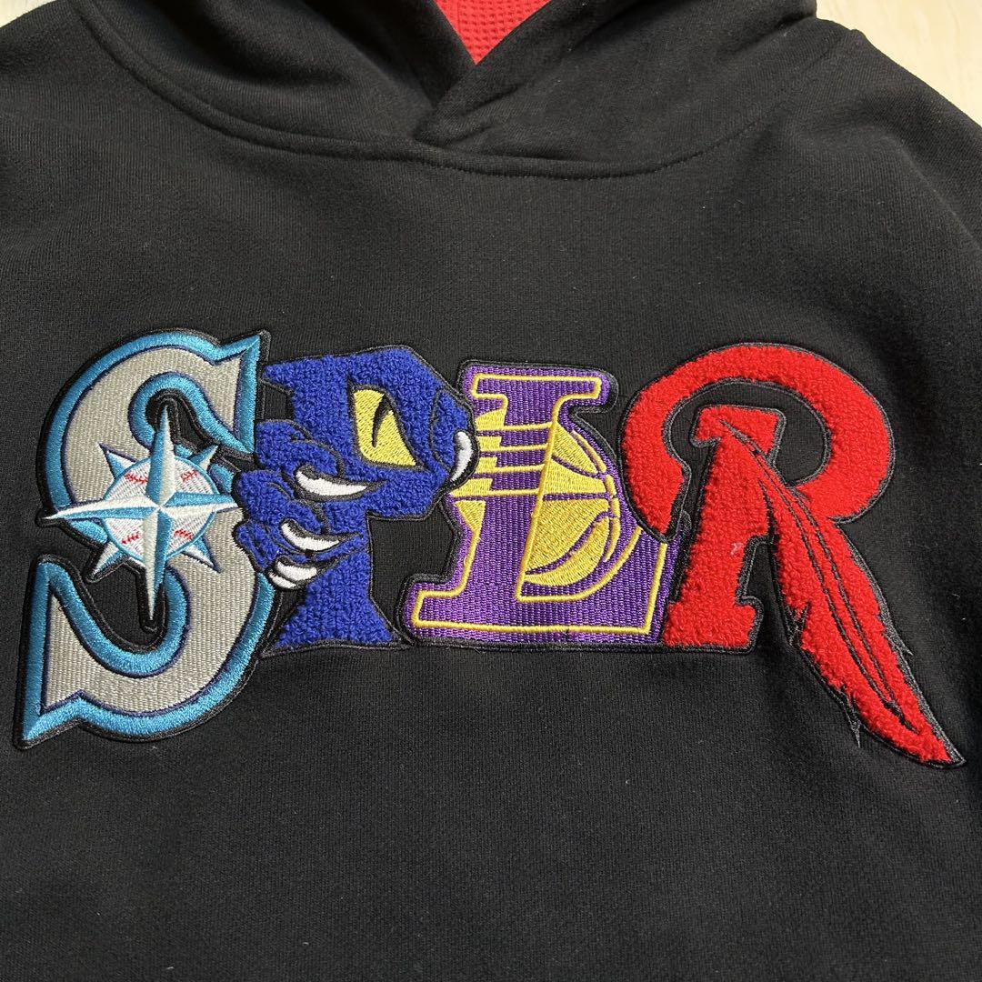サプライヤー プルオーバーパーカー フーディ 黒 L ワッペン 刺繍 ストリート