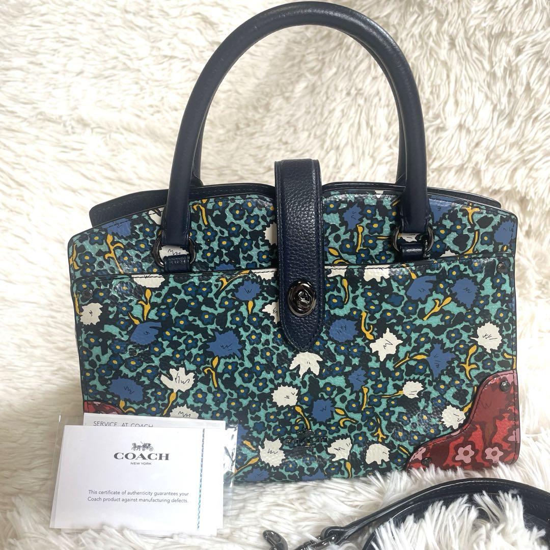 2503-168｜美品｜コーチ トートバッグ ネイビー 花柄 ターン