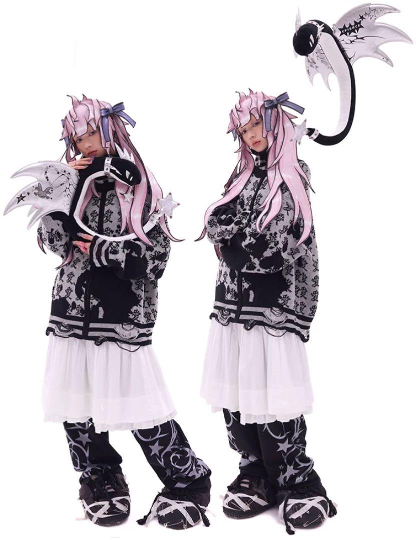 CFIERCE 24新作 ピンクのロングウィッグ 帽子ピンクリボン付き y2k
