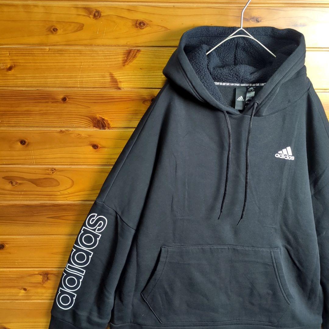 adidas アディダス パーカー ビックプリント 腕 胸 ロゴ Ⅿ ゆるだぼ