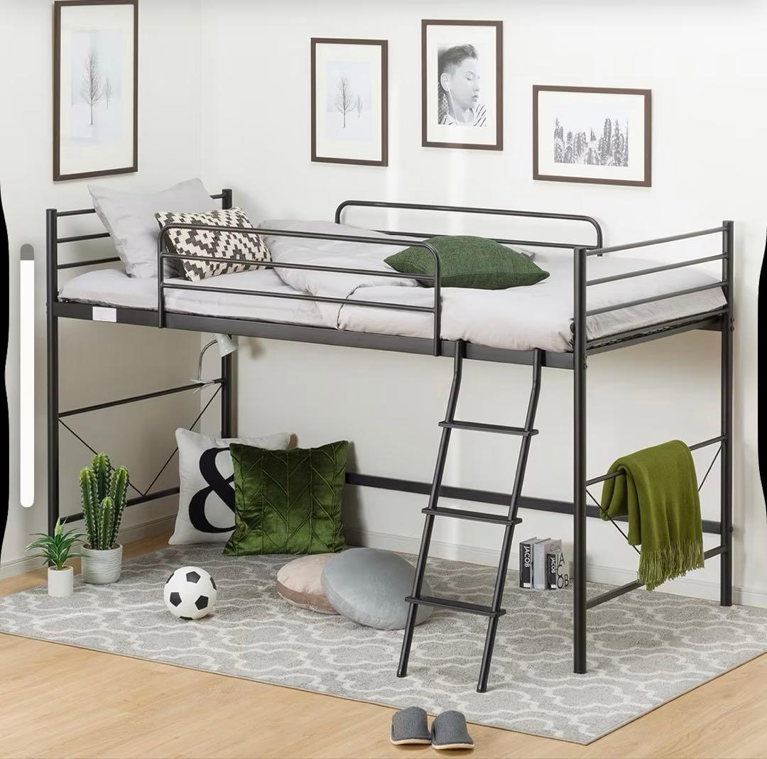 黒 ロフトベッド デスク付き メタルフレーム ニトリ ロフト