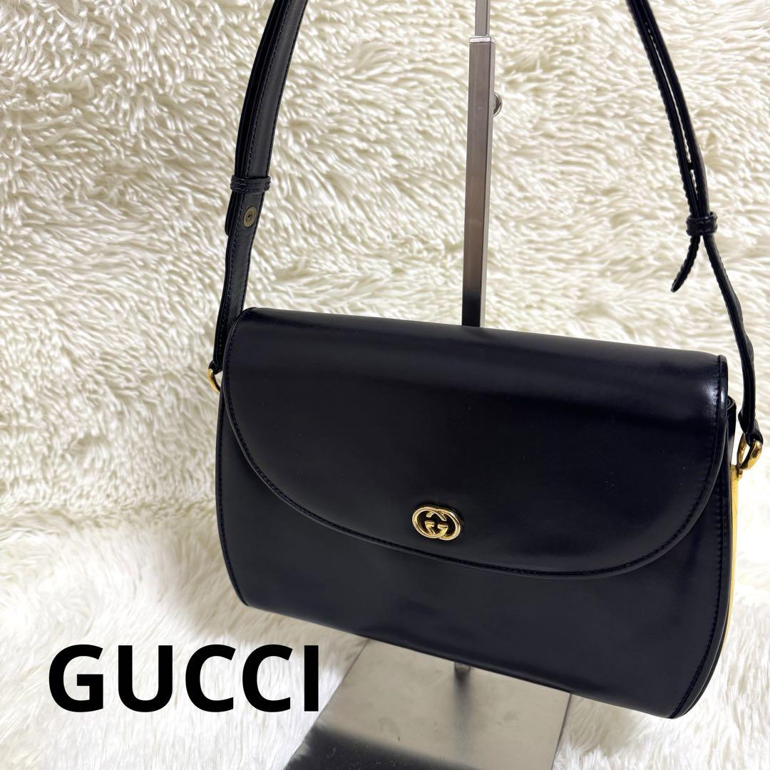 ✨美品✨グッチ GUCCI ハンドバッグ ゴールド金具 カーフレザー 黒 ✨美品✨グッチ GUCCI ハンドバッグ ゴールド金具 カーフレザー 黒