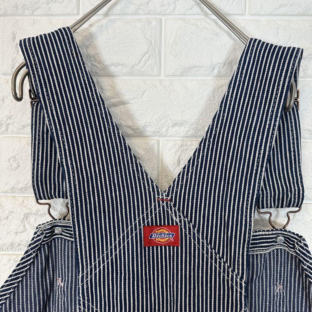 V638【Dickies】刺繍ロゴ オーバーオール【メンズ50×32】ヒッコリー