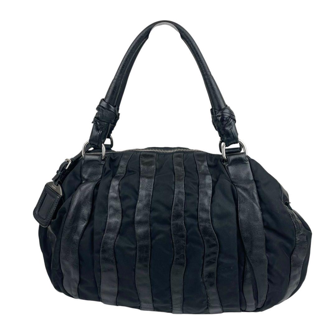 ✨美品　PRADA プラダ　クリムソン ハンドバッグ レザー ナイロン 黒