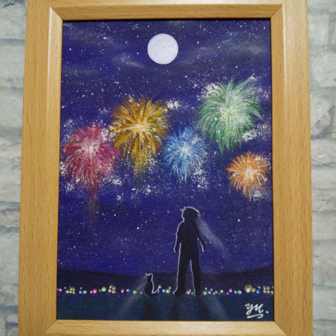 匿名配送】絵画 「打ち上げ花火」 2Lサイズ額つき - メルカリ