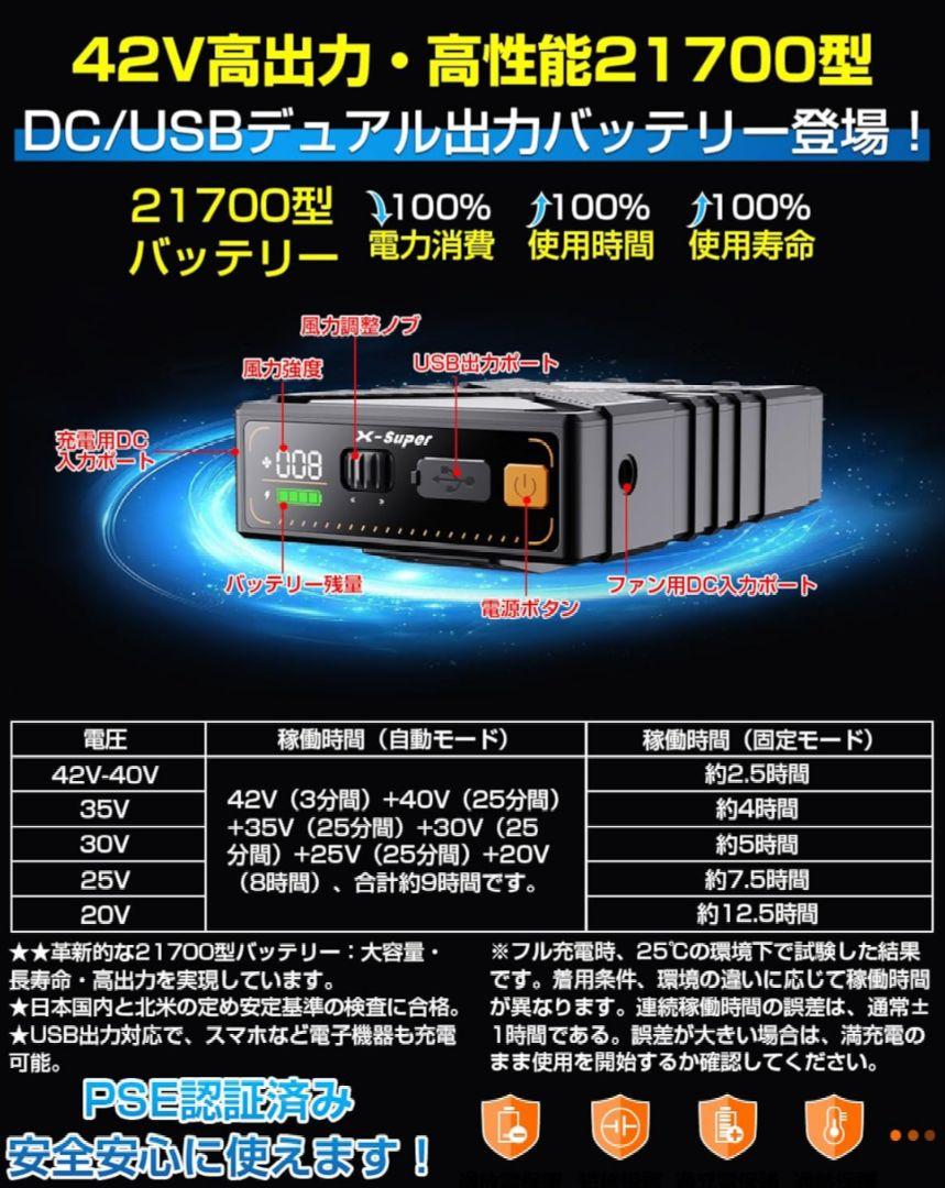 ファンバッテリーセット 作業服【42V超高出力 2025超強風】 熱中症対策