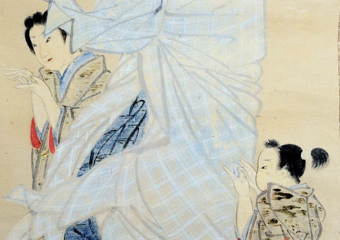 掛け軸 小早川清 常磐御前の図 合わせ箱 書画、骨董品、美術品