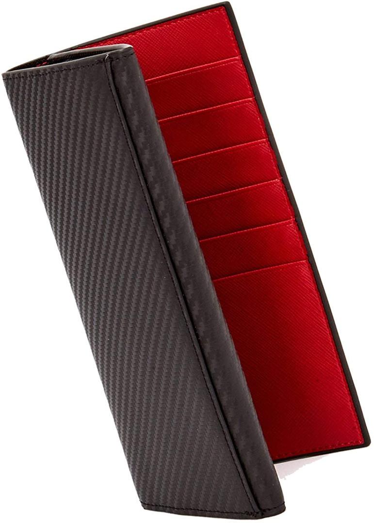 財布 メンズ 長財布 カーボンレザー 小銭入れ レッド