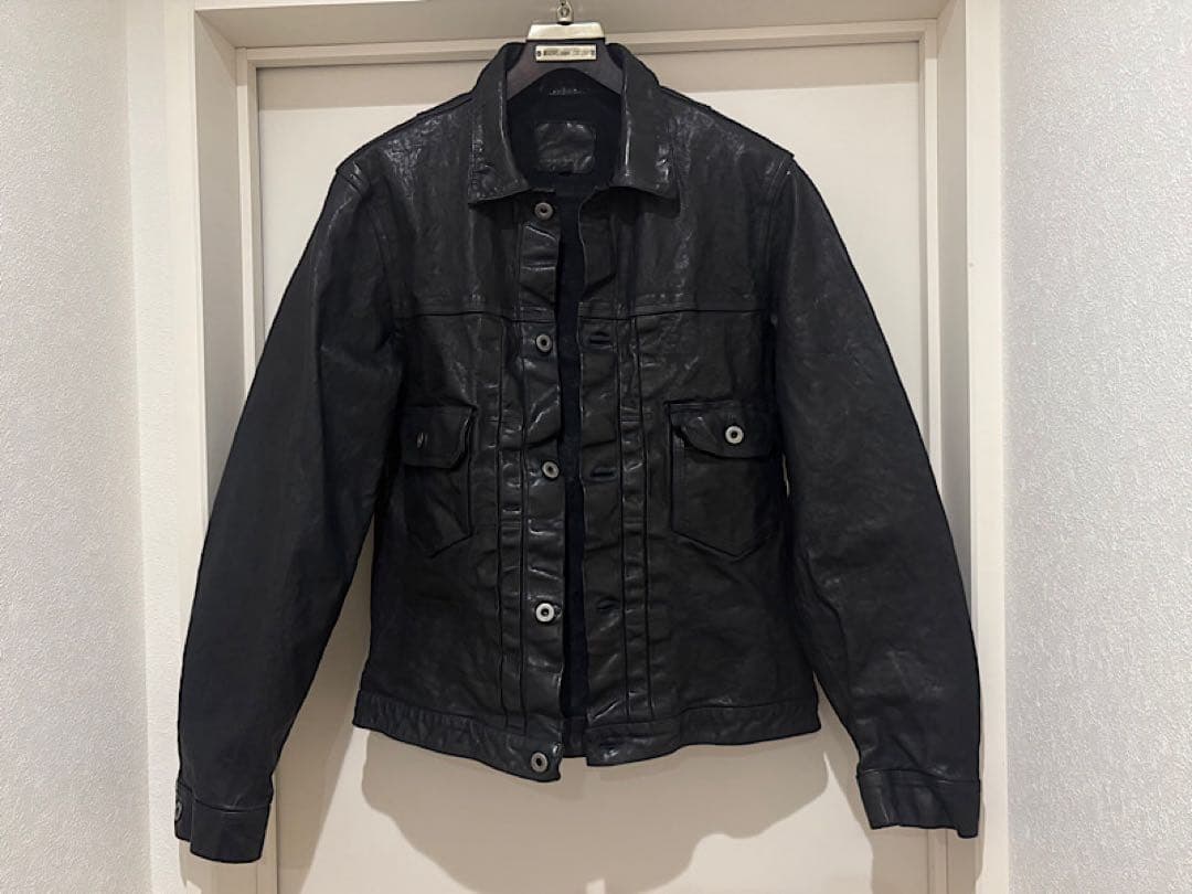 極美品バックラッシュ24SSイタリーショルダー製品染めG型レザーブルゾン青黒L 極美品バックラッシュ24SSイタリーショルダー製品染めG型レザー