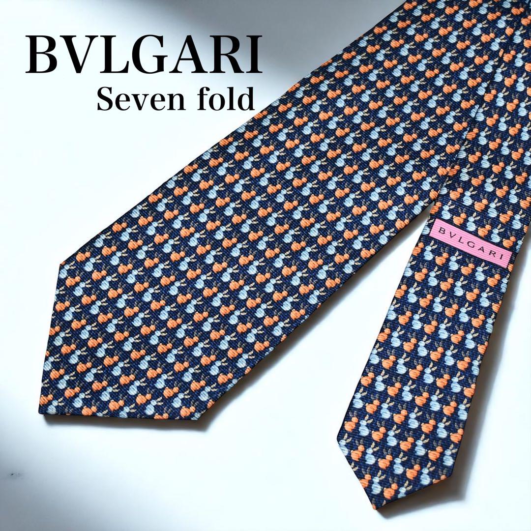 未使用級】 BVLGARI ブルガリ ネクタイ 総柄 ネイビー