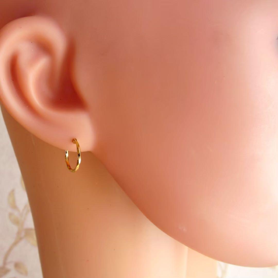 K18 ピアス フープ 18K 12mm 刻印あり ツイスト つけっぱなし 片耳