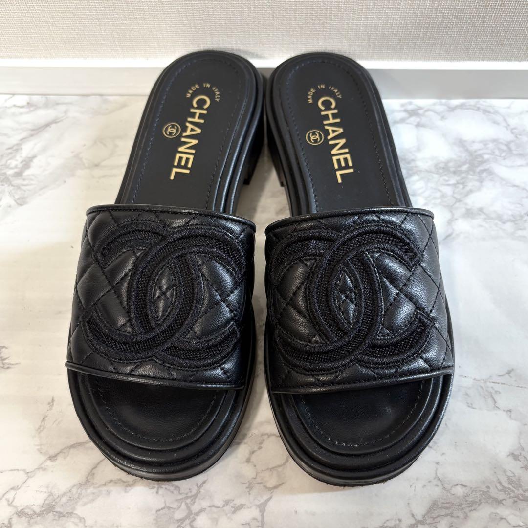 美品　CHANEL シャネル　マトラッセ　ココマーク　サンダル　スリッパ　37
