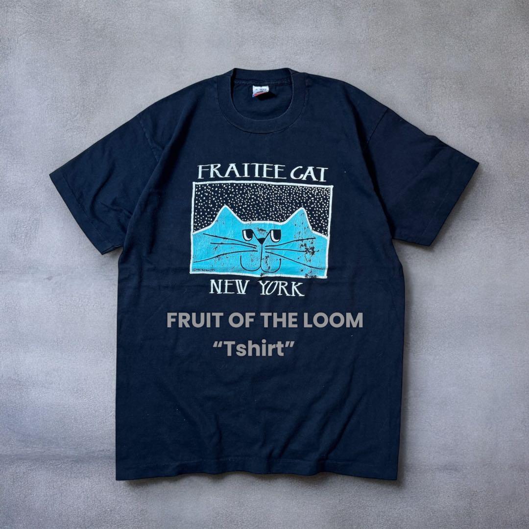 90s USA製 art Tshirt 猫 ネコ アート シングル Tシャツ古着