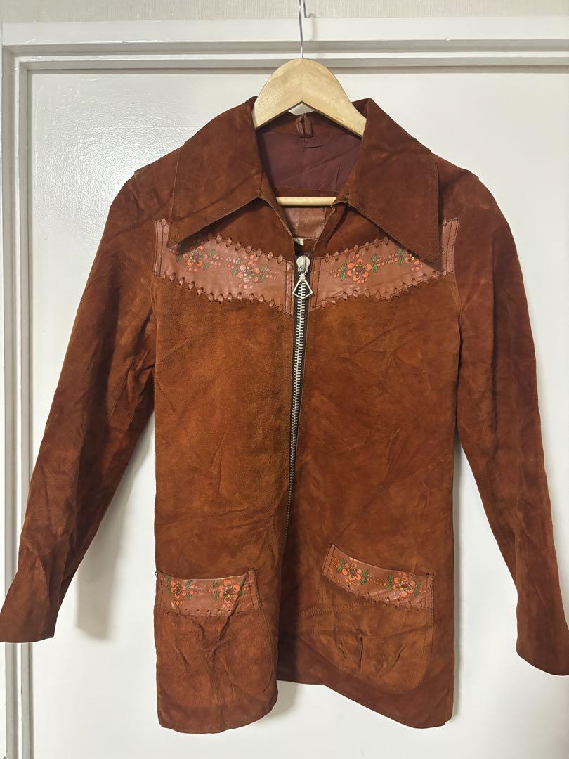 70s Flower paint leatherjacket