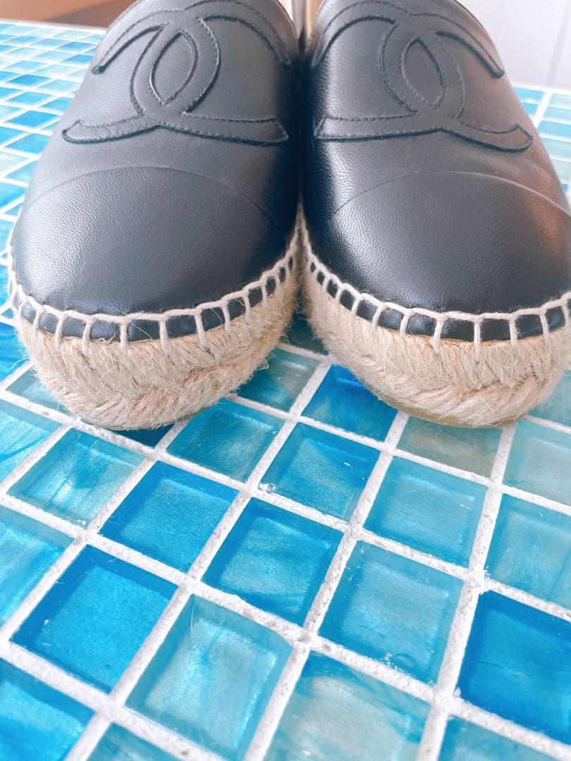 CHANEL シャネル エスパドリーユ ブラックレザー34 黒革スニーカー CHANEL シャネル エスパドリーユ ブラックレザー34 黒革スニーカー