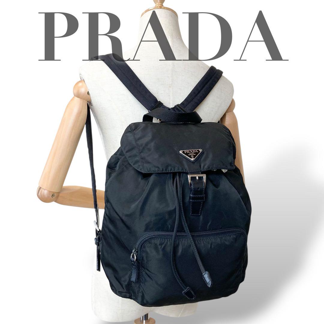 美品826 プラダ ナイロン 三角ロゴ リュック バックパック 黒 ヴィンテージ