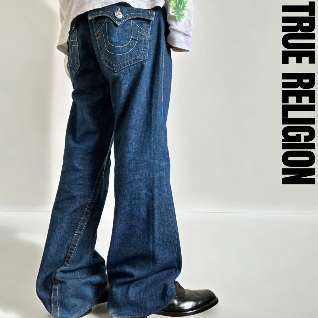 USA製00s TRUE RELIGION ワイドフレアセルビッジデニム Y2K