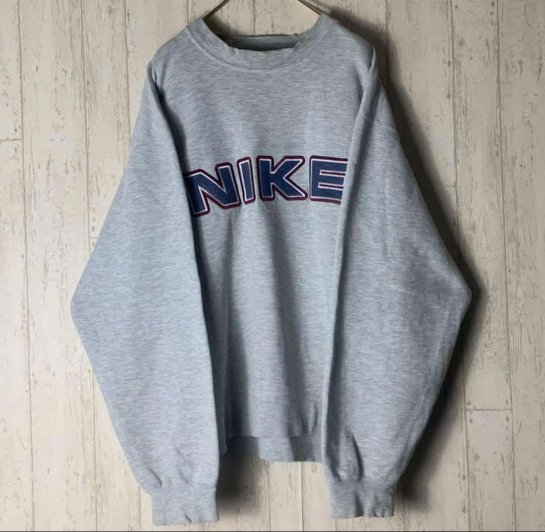 【90‘ｓ】　ナイキ　スウェットトレーナー　ビッグロゴ　グレー系　L