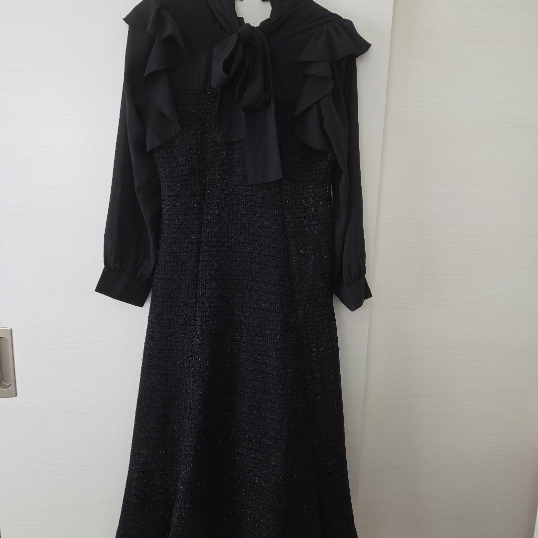 toccocloset2WAYボウタイリボン付きラメツイードドッキングワンピース